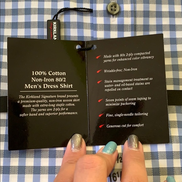 Blue Checkerboard Men’s Long Sleeve Dress Shirt - Picture 4 of 6